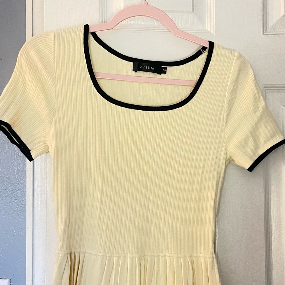 Zesica Cream Dress with Black Trim